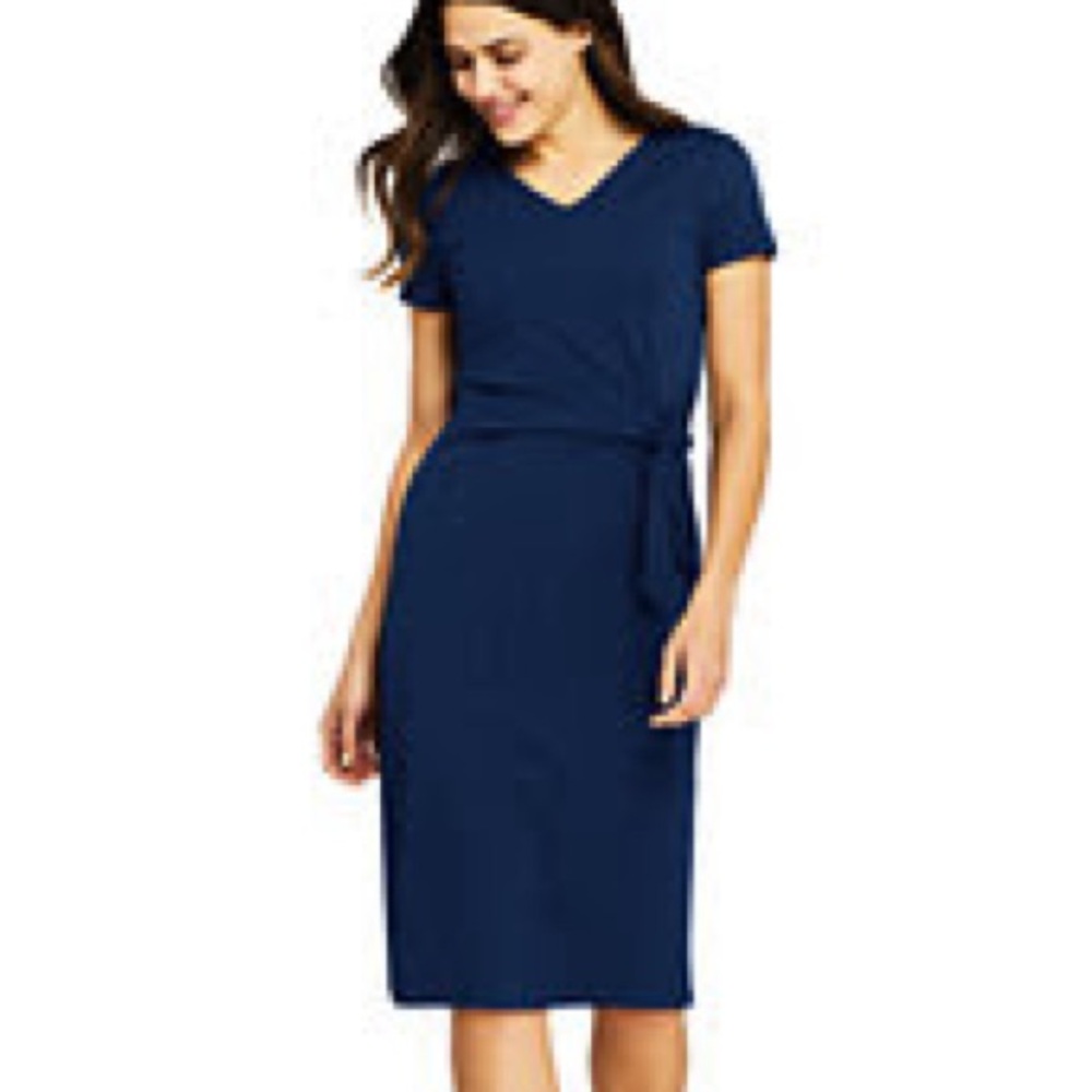 Lands’ End navy tie-front dress